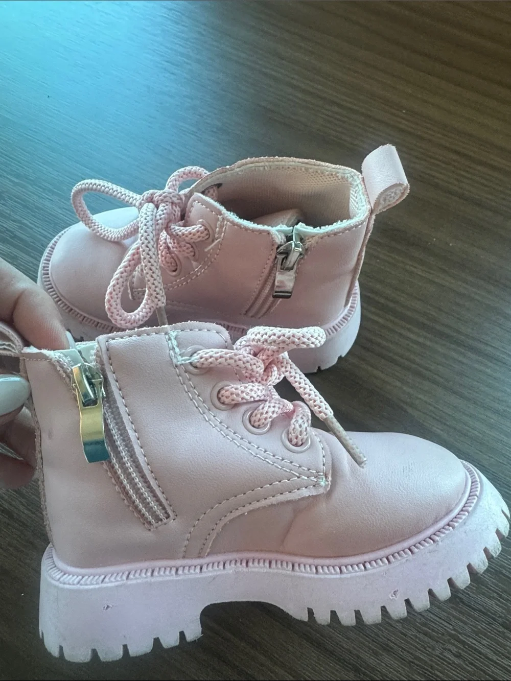 Kids Pink Lace-Up Ankle Boots